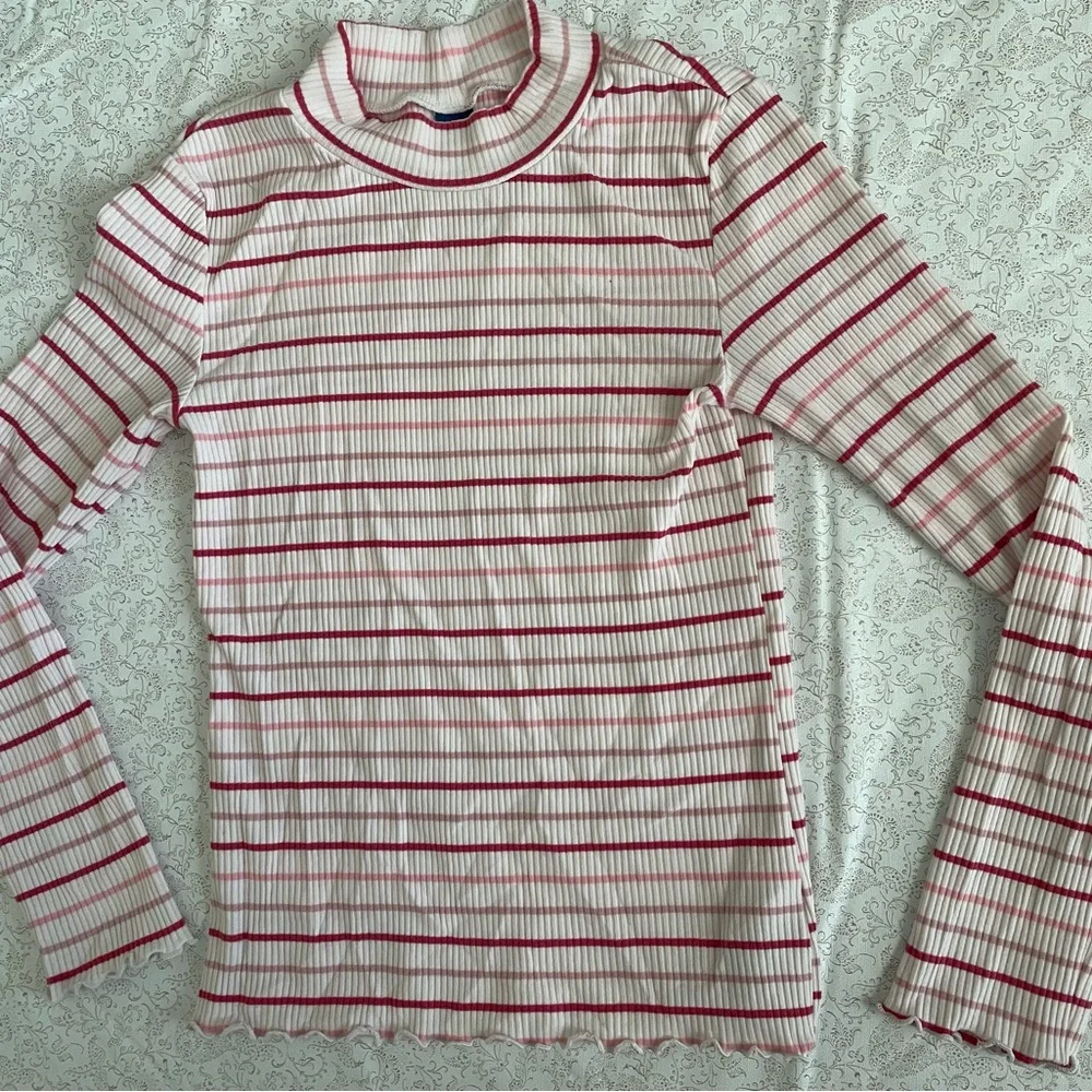 Old Navy Long Sleeve Tees Lot Of 3 Girls Sz L (10-12) Curled Hem Ribbed Striped